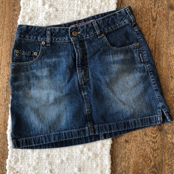 silver jean skirt